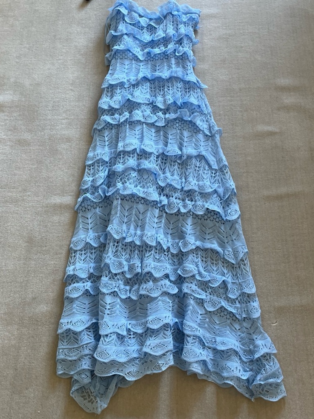 Zara Light Blue Lace High-Low Tiered Maxi Dress